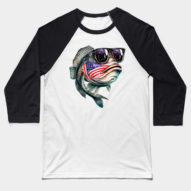 Cool American Bass Fish #2 Baseball T-Shirt by Chromatic Fusion Studio